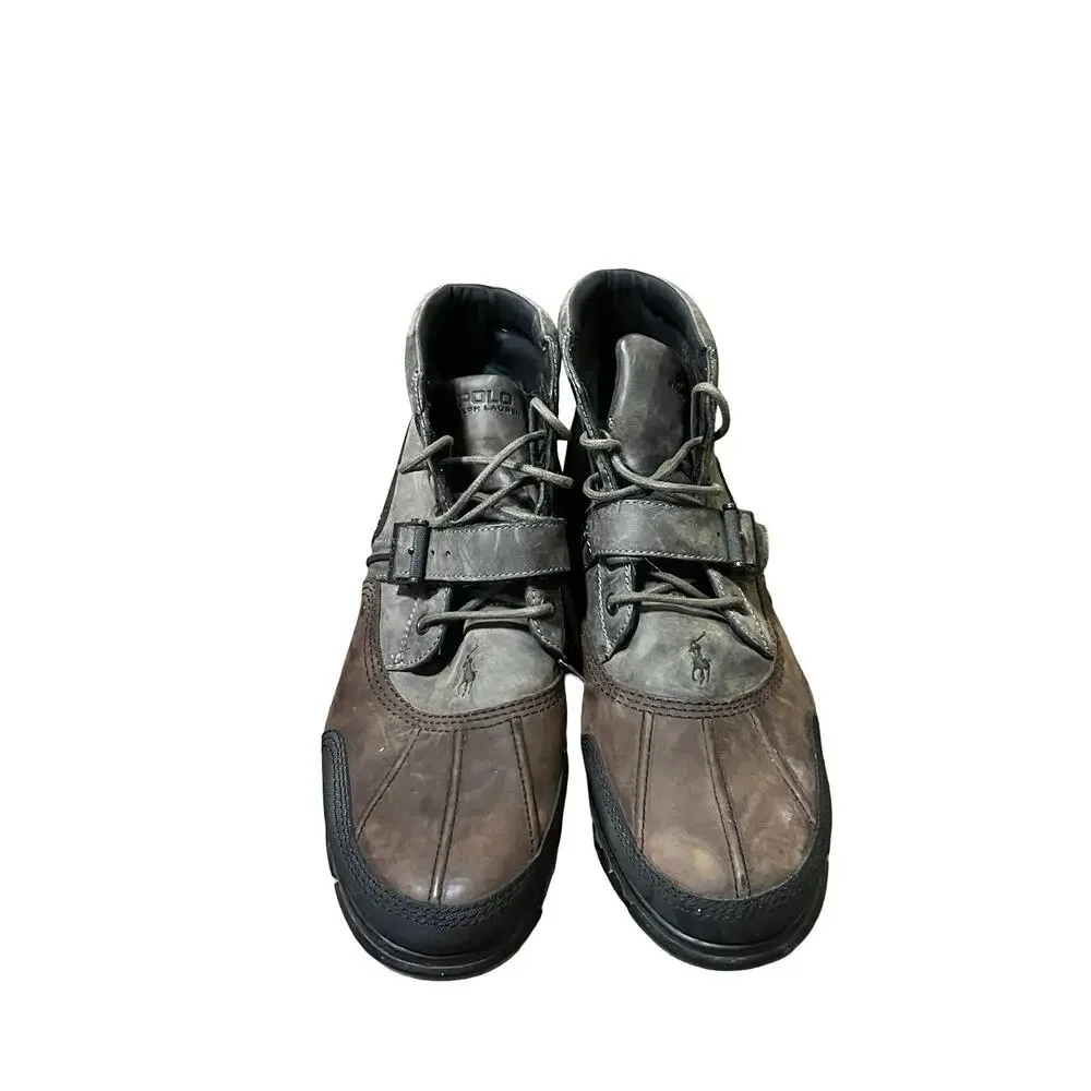 Polo Ralph Lauren Tyrek Boots Men 13D Brown Gray Oiled Leather Buckle Hiking